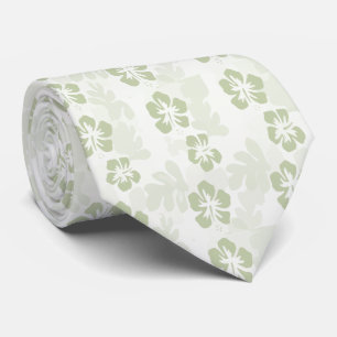 Elegant Muted Sage Hibiscus Pattern  Tie