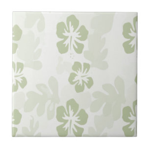 Elegant Muted Sage Hibiscus Pattern  Tile