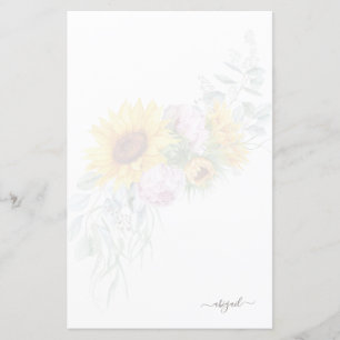 Elegant Muted Sunflower Spray Custom Stationery