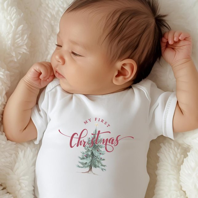 Elegant My First Christmas Tree Script Typography Baby Bodysuit (Creator Uploaded)