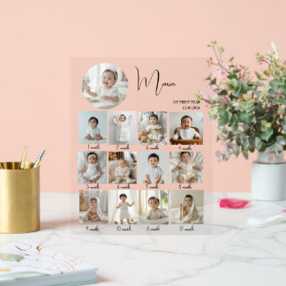 Elegant My First Year Collage Custom Photo Acrylic Sign