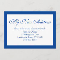 Elegant My New Address Bordered Dark Blue & White
