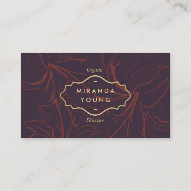 Elegant Mystic Floral Pattern Burgundy Business Card (Front)