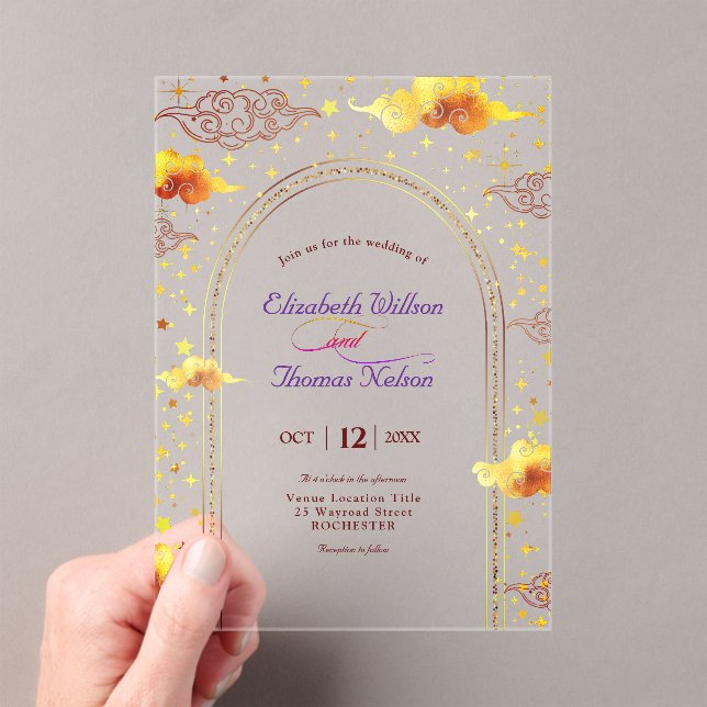 Elegant mystical celestial wedding  acrylic invitations (Insitu (Handheld))