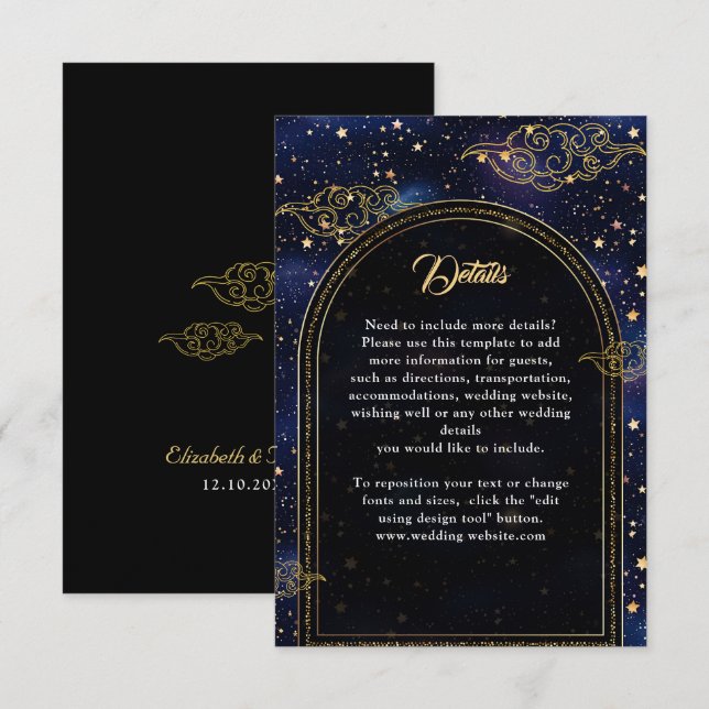 Elegant mystical celestial wedding details  enclosure card (Front/Back)