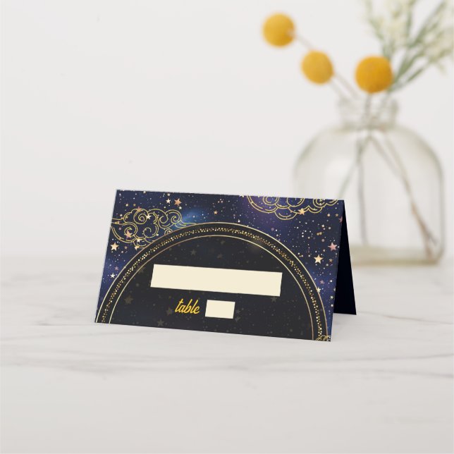 Elegant mystical celestial wedding place card (Front)