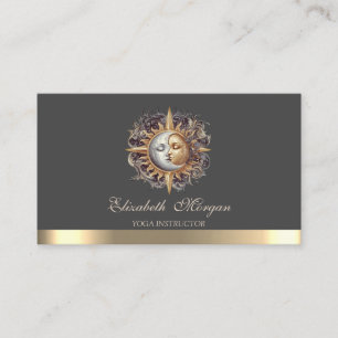 Elegant Mystical Moon Sun Gold Yoga Instructor Business Card