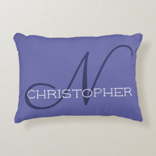 Elegant N Initial Name Periwinkle Blue Stylish Accent Pillow