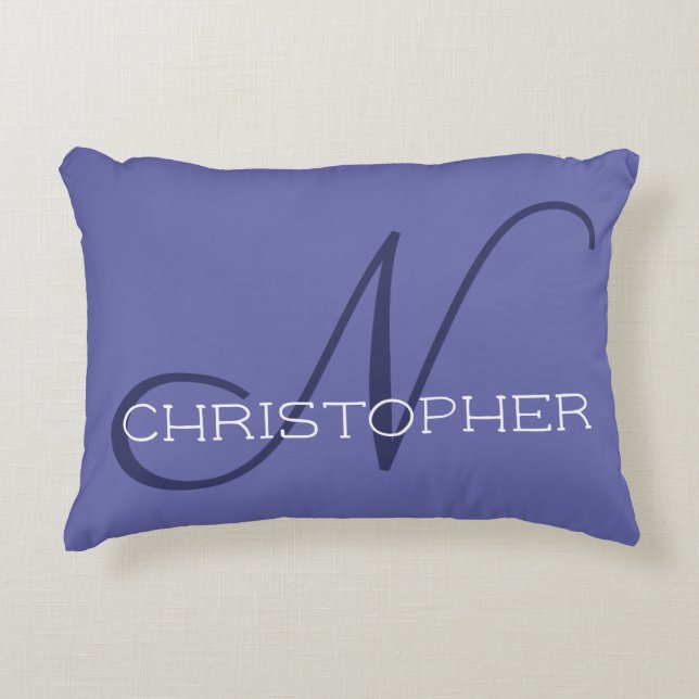 Elegant N Initial Name Periwinkle Blue Stylish Accent Pillow (Front)