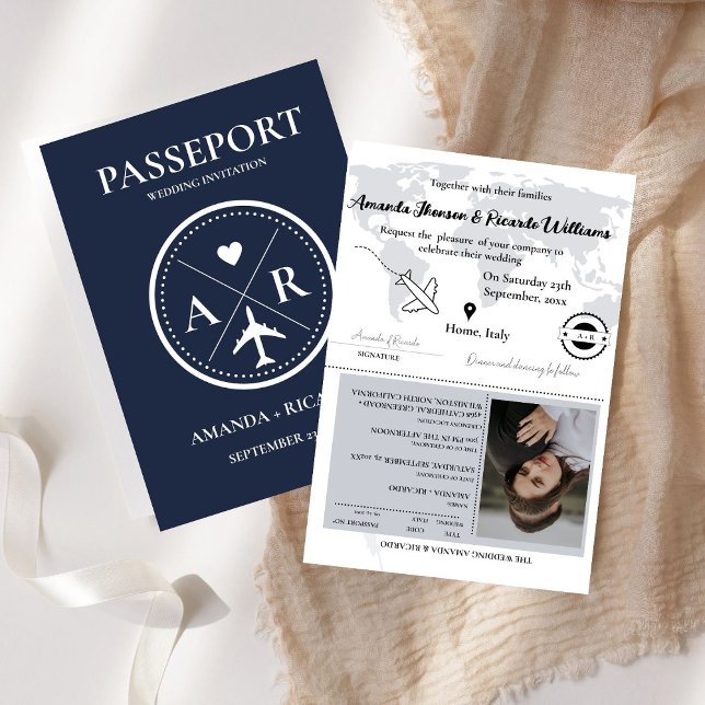 Elégant Naby BluePassport Photo Faire-part de mari (Créateur téléchargé)