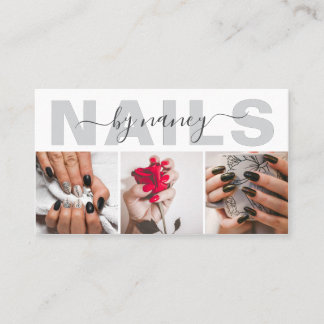 Elegant Nail Artist Photo Collage Qr Code Logo  Business Card