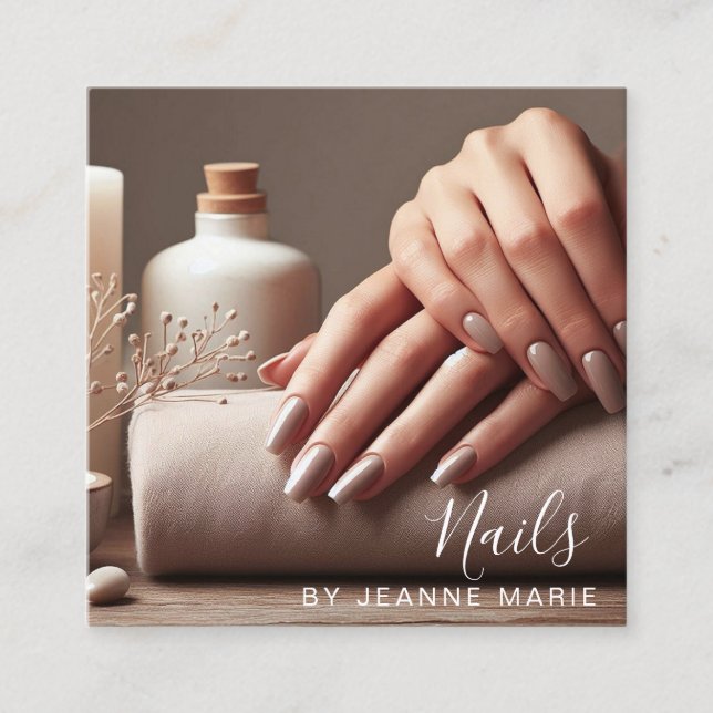 Elegant Nail Technician Salon Modern Square Business Card (Front)