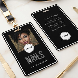 Elegant NAILS Tech Black White Photo Lanyard Badge