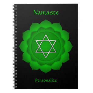 Elegant Namaste Green Heart Chakra Personalize Notebook