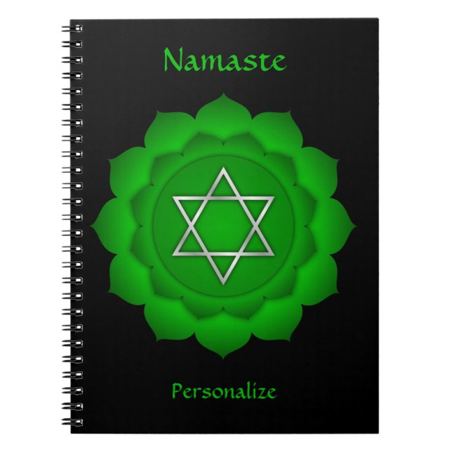 Elegant Namaste Green Heart Chakra Personalize Notebook (Front)