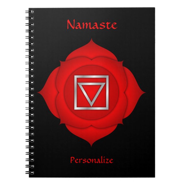 Elegant Namaste Red Root Chakra Personalize Notebook (Front)