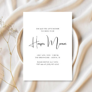 Elegant Name Black White Minimalist Bridal Shower Invitation