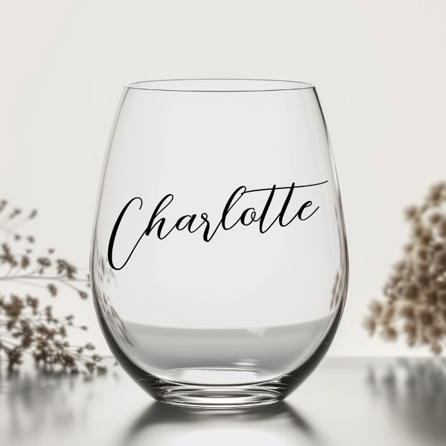 Elegant name calligraphy script stemless wine glass (Elegant name calligraphy script stemless wine glass)