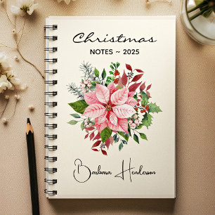 Elegant Name    Christmas Notes Pink Poinsettia Notebook