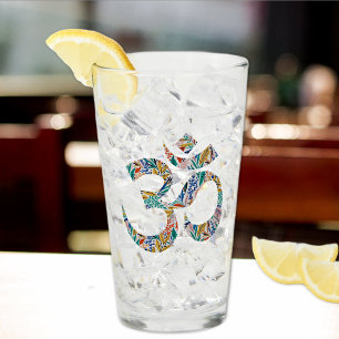 Elegant Name, Colorful Botanical Om Symbol 16oz  Glass