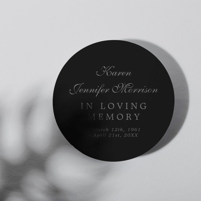 Elegant Name In Script Black In Loving Memory Classic Round Sticker (Creator Uploaded)