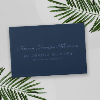 Elegant Name In Script Navy Blue In Loving Memory Guest Book