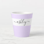 Elegant Name in Script Typography Lavender Latte Mug<br><div class="desc">Personalized latte mug with elegant script typography and minimalist design. The template is set up for you to add your name in black and white. A modern, simple and trendy design in pretty lavender lilac or, if you prefer, you can change the background color. (message me if you need assistance)....</div>