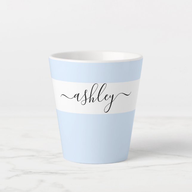 Elegant Name in Script Typography Powder Blue Latte Mug (Front)