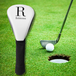 Elegant Name Initial Monogram Modern Black Golf Head Cover
