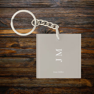 Elegant Name & Initials Grey Keychain