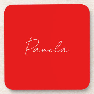 Elegant Name Minimalist Classical Warm Red Coaster