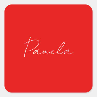 Elegant Name Minimalist Classical Warm Red Square Sticker