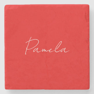 Elegant Name Minimalist Classical Warm Red Stone Coaster