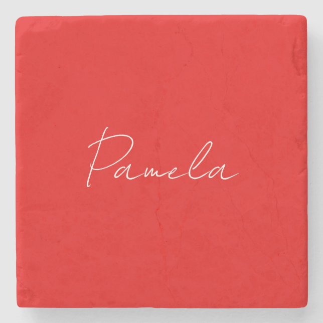Elegant Name Minimalist Classical Warm Red Stone Coaster (Front)