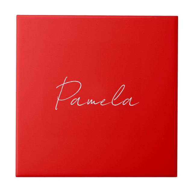Elegant Name Minimalist Classical Warm Red Tile (Front)