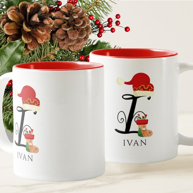 Elegant Name Modern Script All Letter I Christmas Two-Tone Coffee Mug (Creator Uploaded)