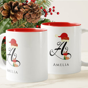 Elegant Name Modern Script Letter A Cute Christmas Two-Tone Coffee Mug