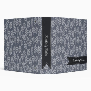 Elegant Name Modern Slate Grey Leaves Pattern Binder