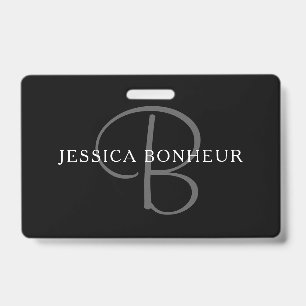 Elegant Name Monogram   Black White & Grey Badge