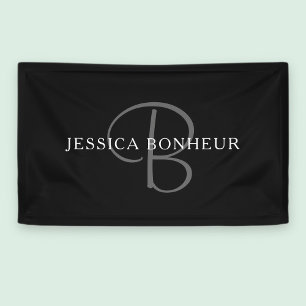 Elegant Name Monogram Black White & Grey Banner