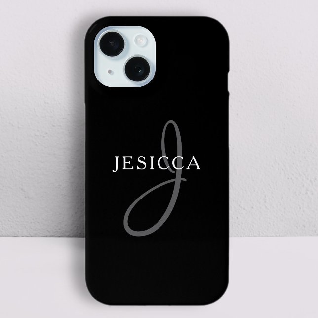 Elegant Name Monogram | Black White & Grey Case-Mate iPhone Case (Creator Uploaded)