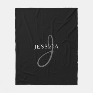 Elegant Name Monogram   Black White & Grey Fleece Blanket