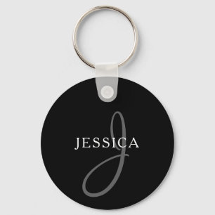 Elegant Name Monogram   Black White & Grey Keychain