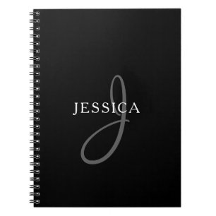 Elegant Name Monogram   Black White & Grey Notebook