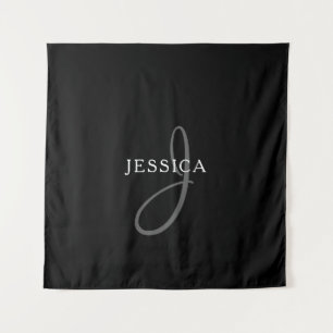 Elegant Name Monogram   Black White & Grey Tapestry