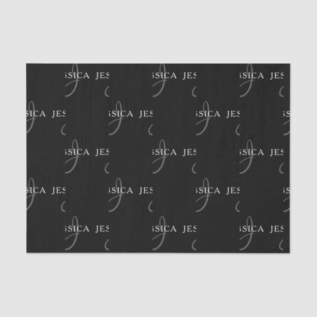 Elegant Name & Monogram | Black, White & Grey Tissue Paper (Front)