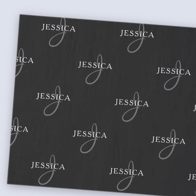 Elegant Name & Monogram | Black, White & Grey Tissue Paper (Creator Uploaded)
