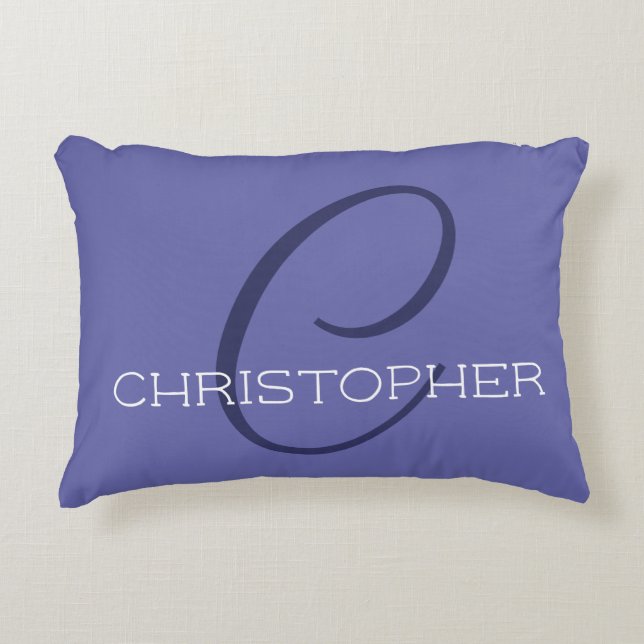 Elegant Name Monogram C Initial Periwinkle Blue Accent Pillow (Front)