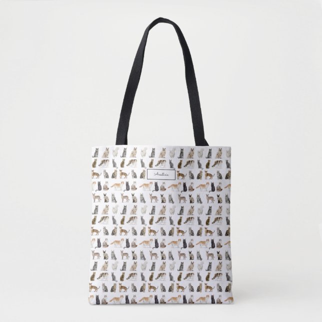 Elegant Name Monogram Cat Breeds Tote Bag (Front)