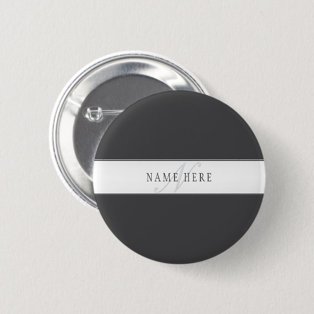 Elegant Name & Monogram | Dark & Light Grey  2 Inch Round Button (Front & Back)
